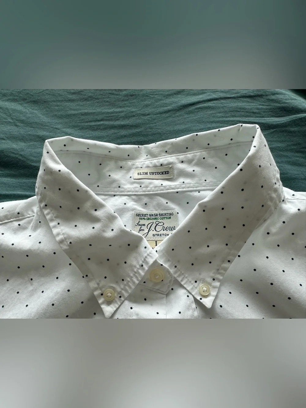J.Crew Secret Wash Shirting Slim Untucked White Navy Dot Button Down Shirt L